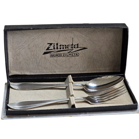 Vintage Zilmeta Gero Stainless Steel Spoon & Fork Set In Box - Picture 2 of 9